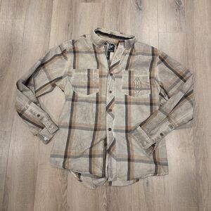 Harley Davidson Oil Shop Vibe Mens Lg Metal  Button Up Shirt Plaid Long Sleeve